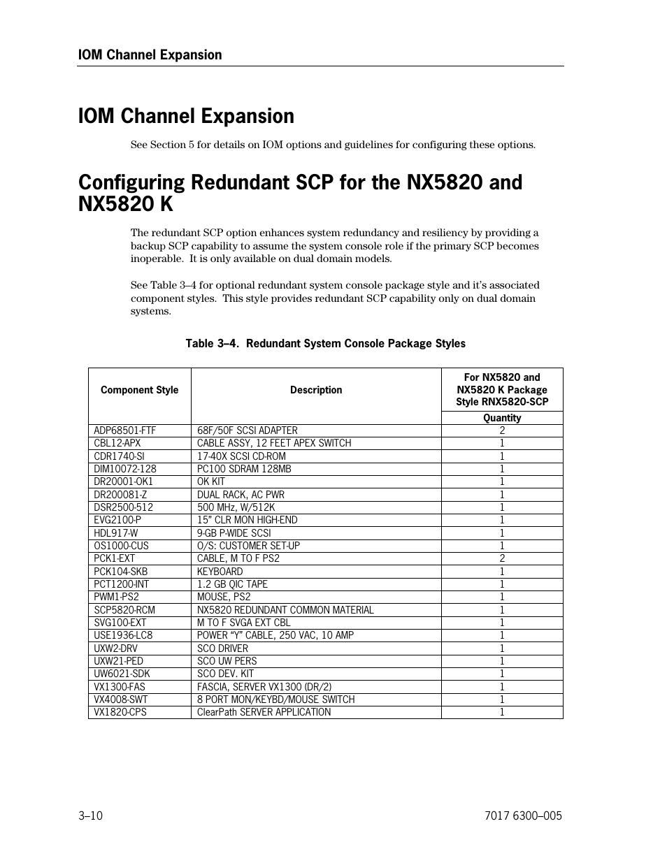 Iom channel expansion, Redundant system console package styles | Unisys NX5820 User Manual | Page 76 / 176