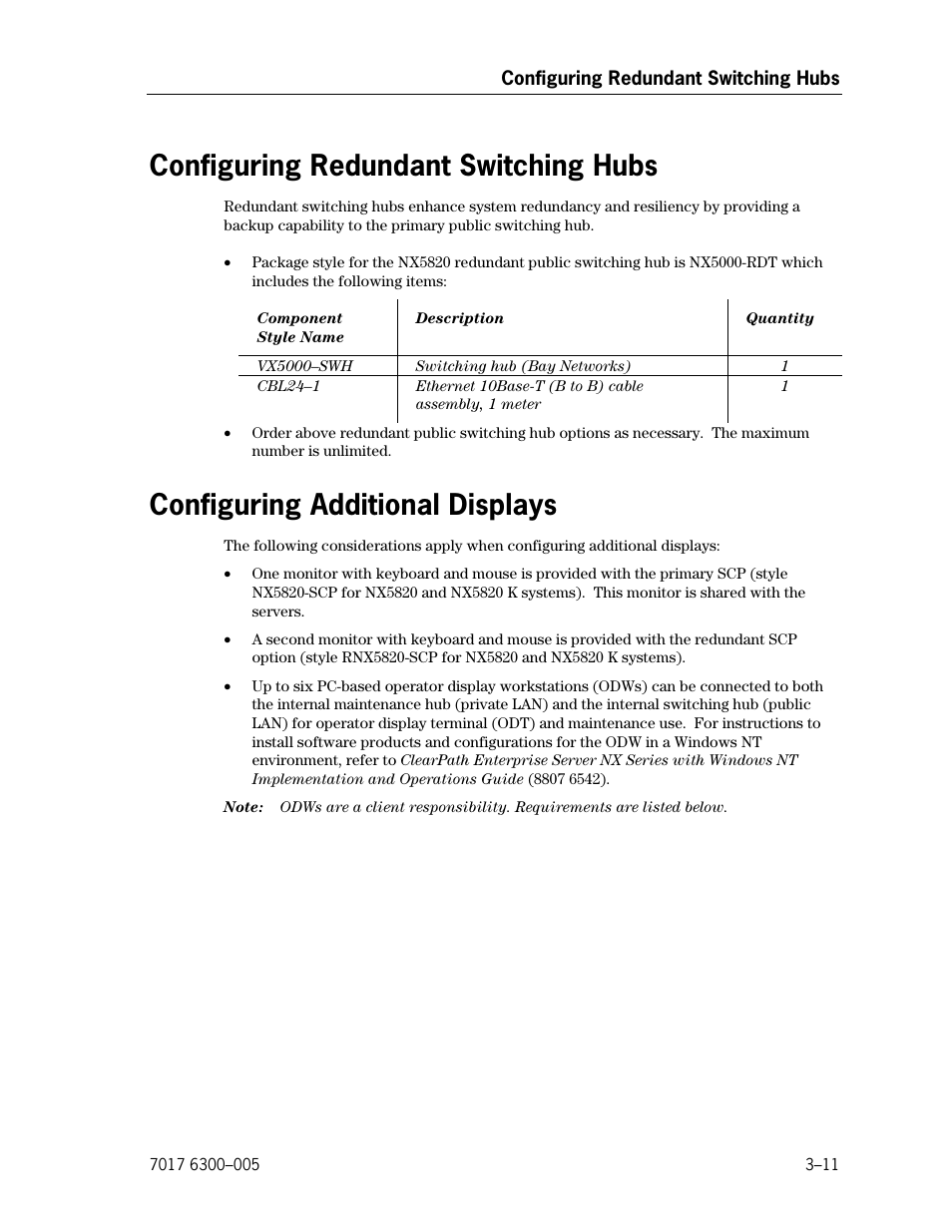 Configuring redundant switching hubs, Configuring additional displays | Unisys NX5820 User Manual | Page 77 / 176