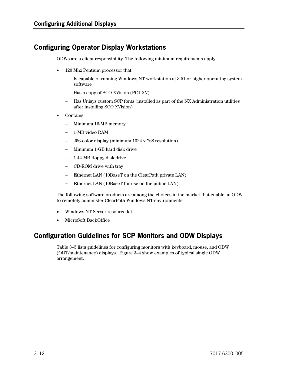 Configuring operator display workstations, Configuration guidelines for scp monitors and odw, Displays | Unisys NX5820 User Manual | Page 78 / 176