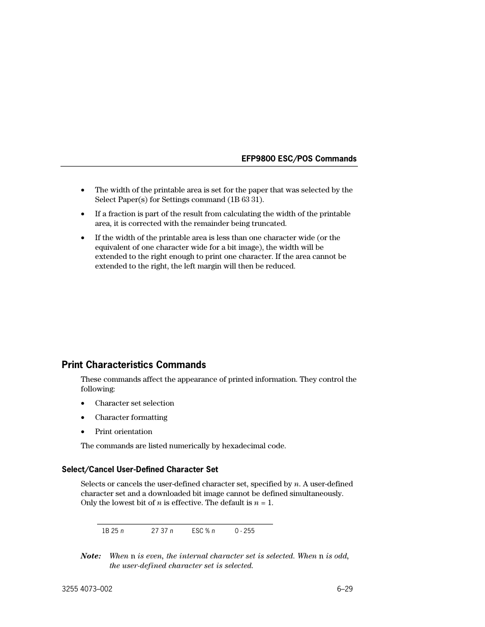 Print characteristics commands | Unisys E-@CTION EFP9800 User Manual | Page 119 / 268