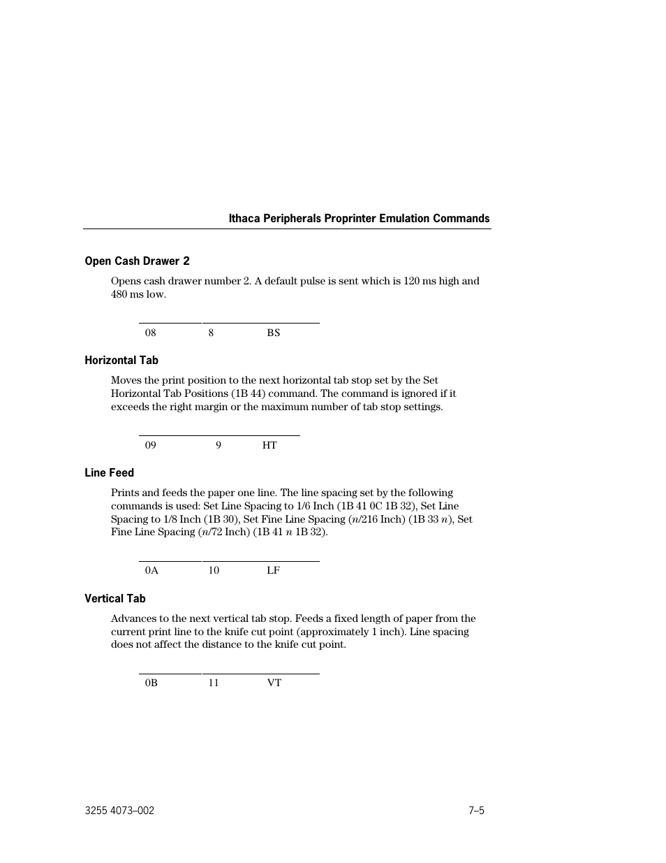 Open cash drawer 2 –5, Horizontal tab –5, Line feed –5 | Vertical tab –5 | Unisys E-@CTION EFP9800 User Manual | Page 173 / 268