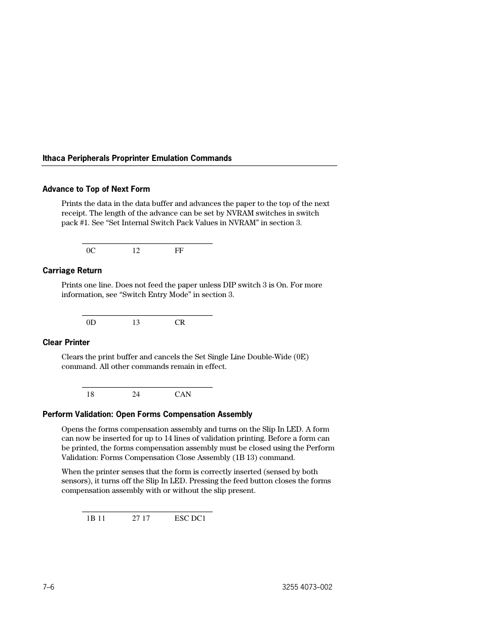 Advance to top of next form –6, Carriage return –6, Clear printer –6 | Perform validation: open forms compensation, Assembly –6 | Unisys E-@CTION EFP9800 User Manual | Page 174 / 268