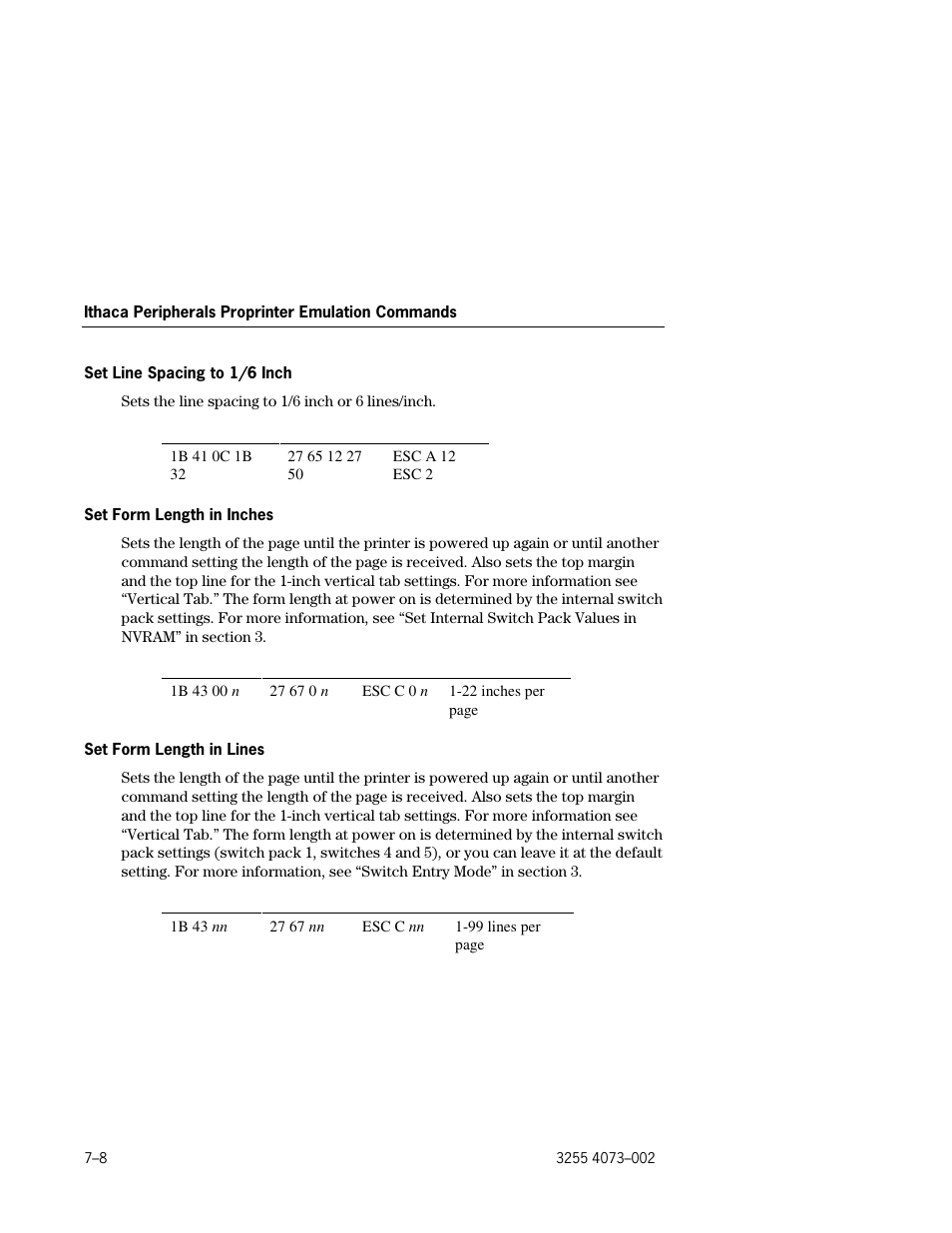 Set line spacing to 1/6 inch –8, Set form length in inches –8, Set form length in lines –8 | Unisys E-@CTION EFP9800 User Manual | Page 176 / 268