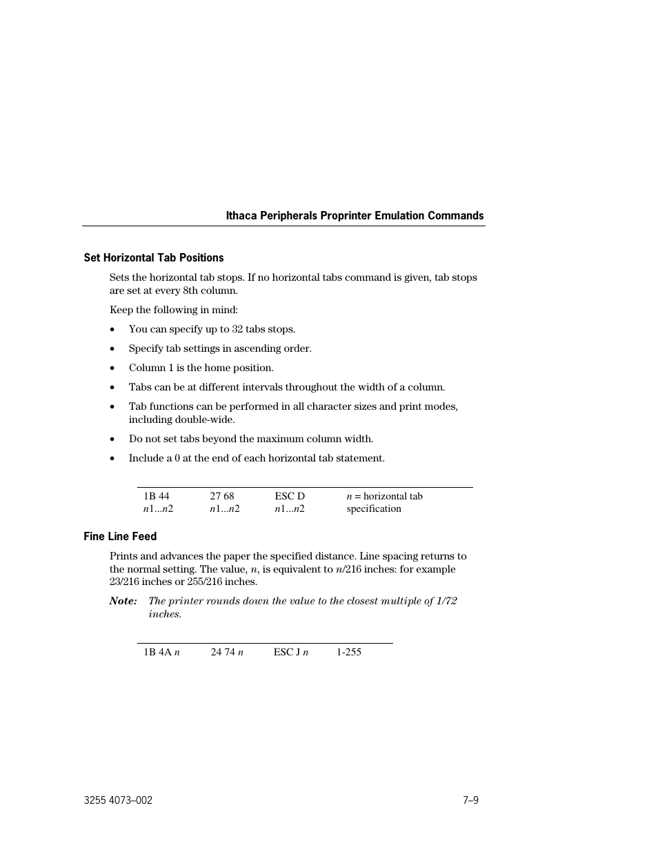 Set horizontal tab positions –9, Fine line feed –9 | Unisys E-@CTION EFP9800 User Manual | Page 177 / 268