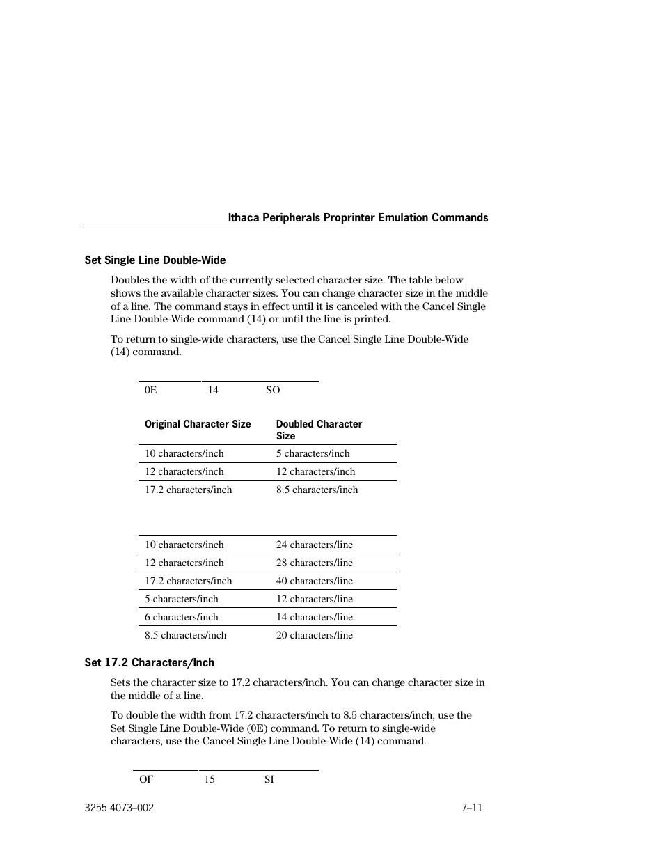 Set single line double-wide –11, Original character size –11, Doubled character size –11 | Set 17.2 characters/inch –11 | Unisys E-@CTION EFP9800 User Manual | Page 179 / 268