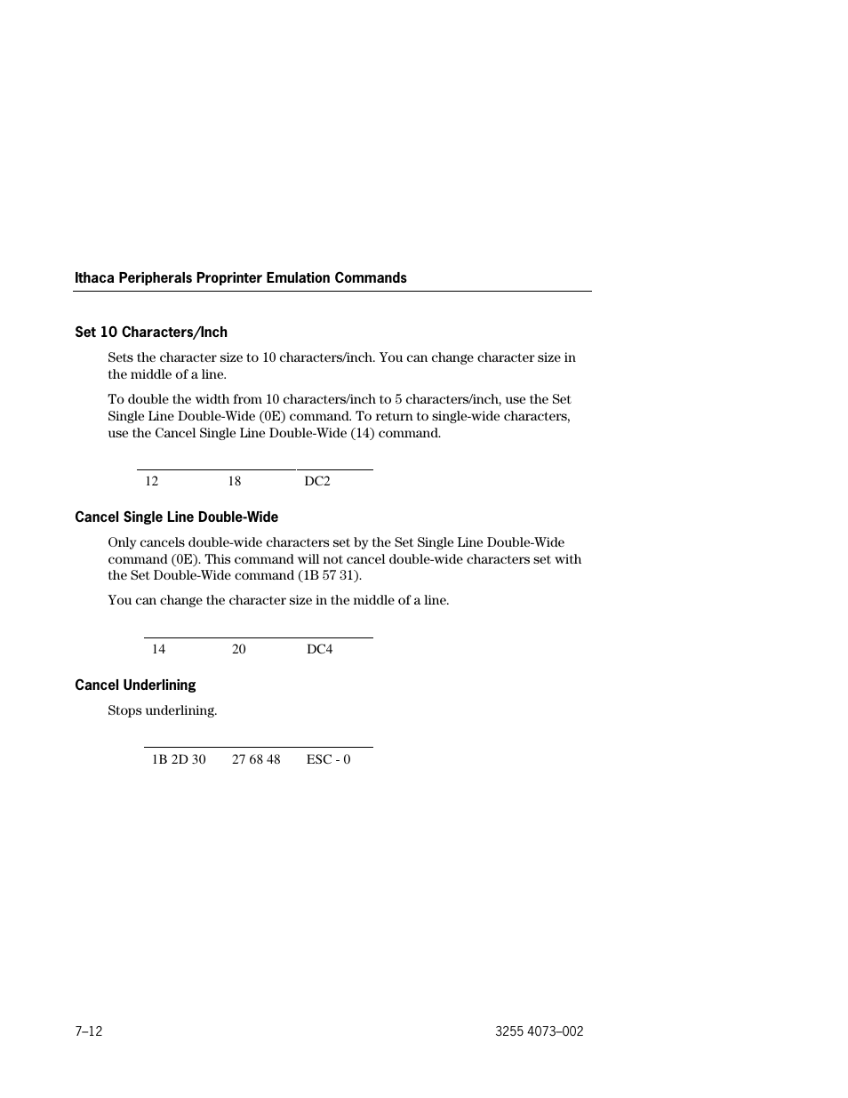 Set 10 characters/inch –12, Cancel single line double-wide –12, Cancel underlining –12 | Unisys E-@CTION EFP9800 User Manual | Page 180 / 268