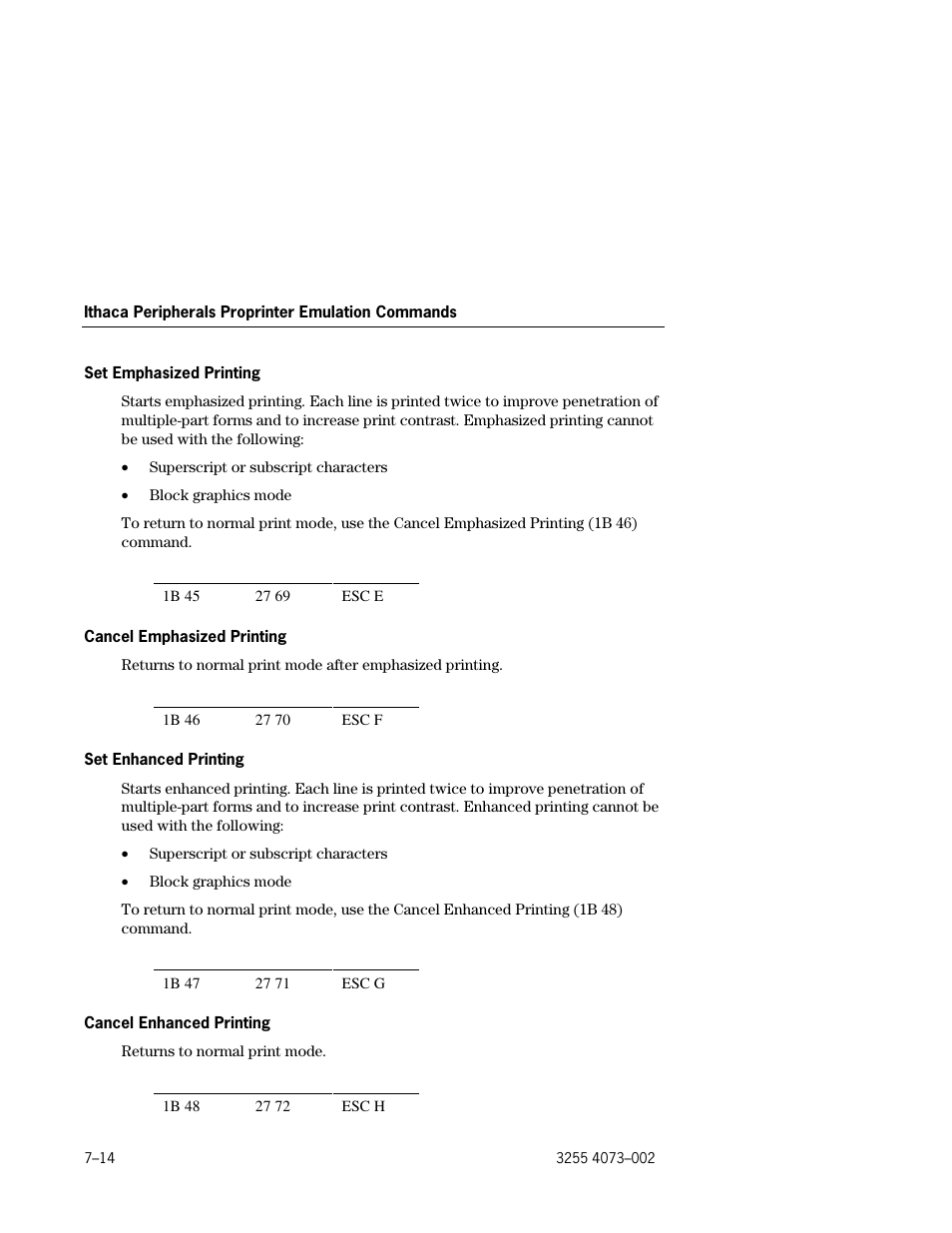 Set emphasized printing –14, Cancel emphasized printing –14, Set enhanced printing –14 | Cancel enhanced printing –14 | Unisys E-@CTION EFP9800 User Manual | Page 182 / 268