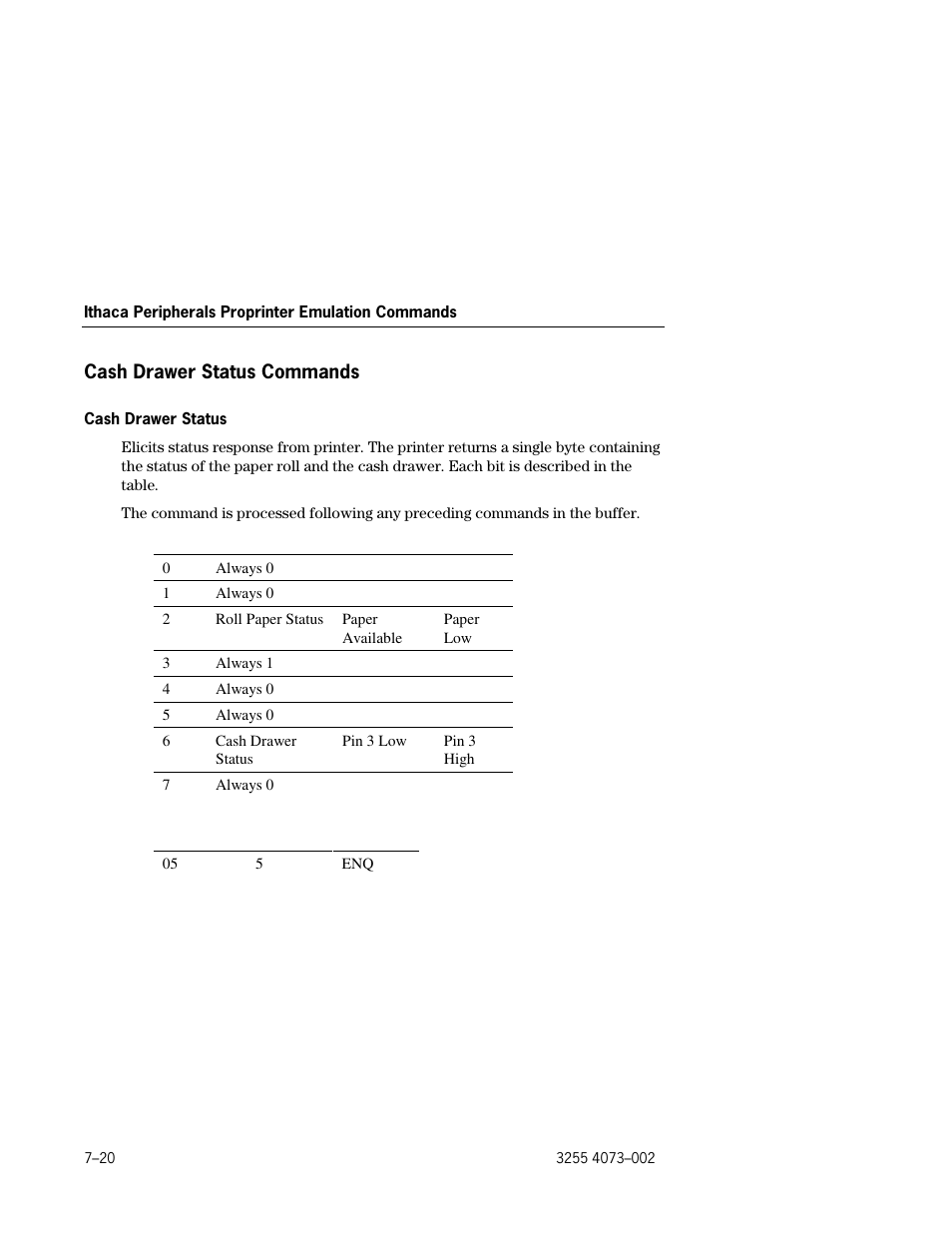 Cash drawer status commands, Cash drawer status commands –20, Cash drawer status –20 | Unisys E-@CTION EFP9800 User Manual | Page 188 / 268