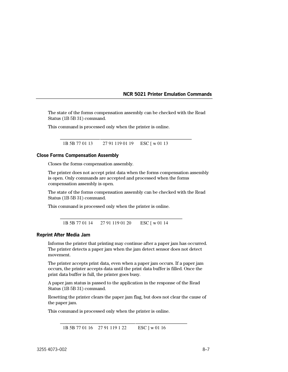 Close forms compensation assembly –7, Reprint after media jam –7 | Unisys E-@CTION EFP9800 User Manual | Page 195 / 268
