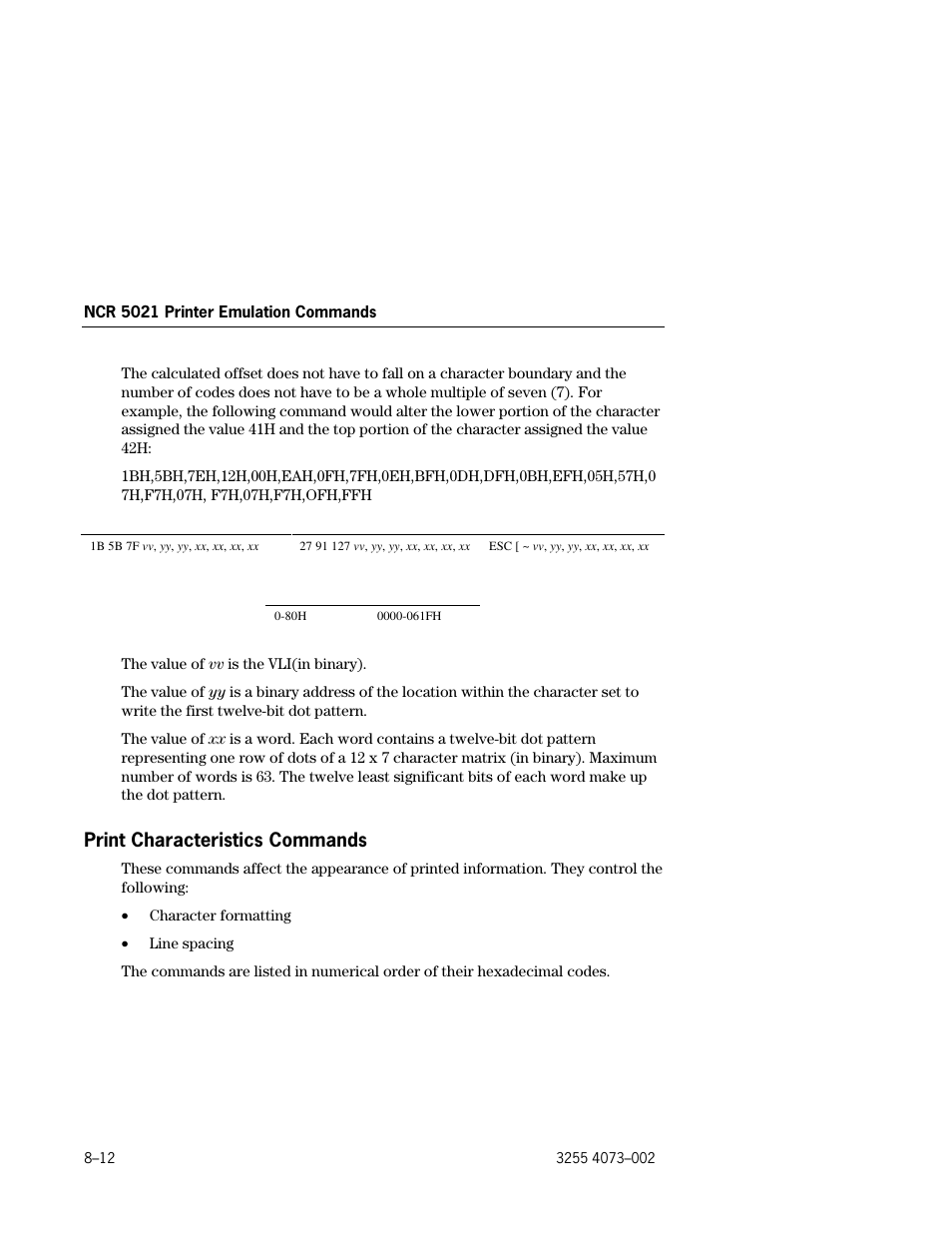 Print characteristics commands, Print characteristics commands –12 | Unisys E-@CTION EFP9800 User Manual | Page 200 / 268