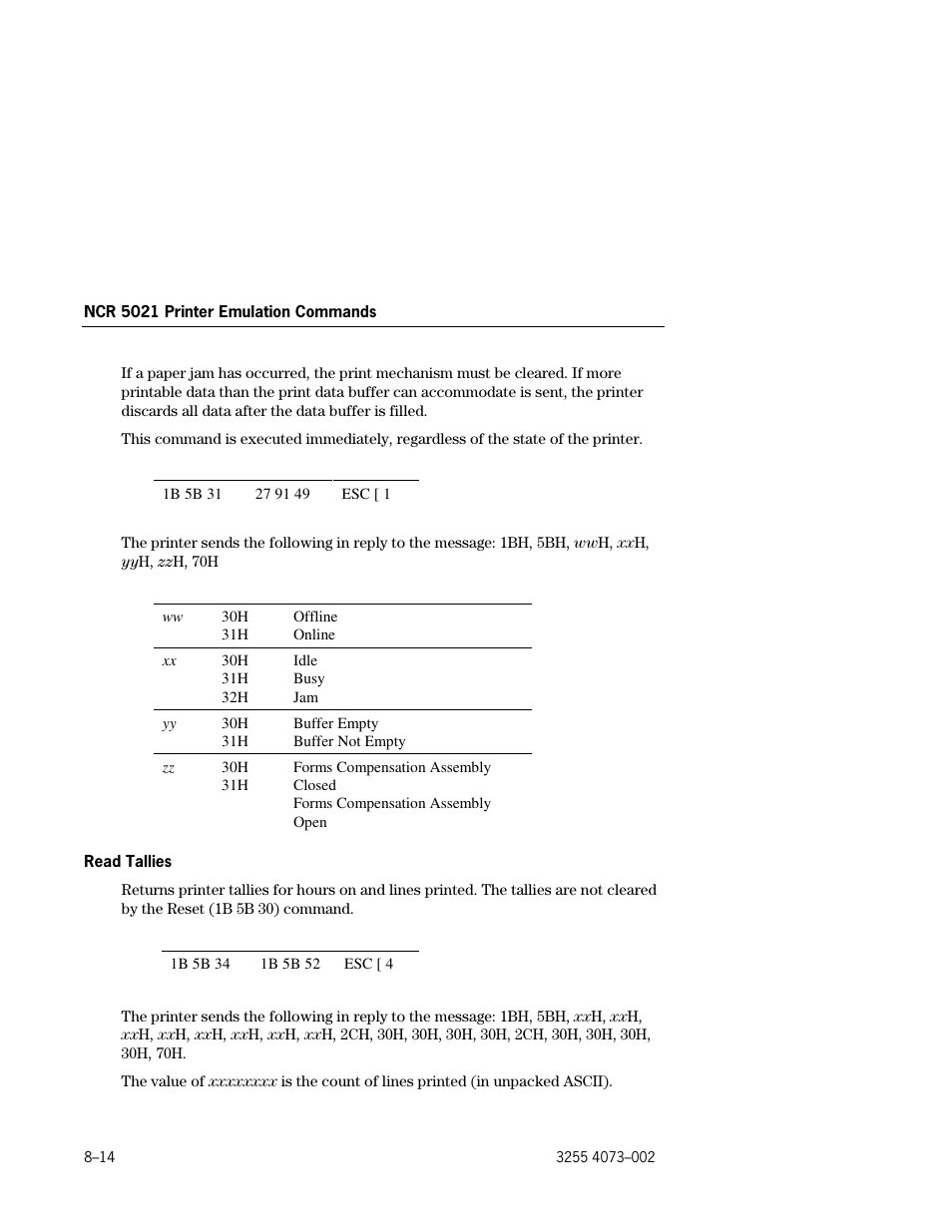 Read tallies –14 | Unisys E-@CTION EFP9800 User Manual | Page 202 / 268