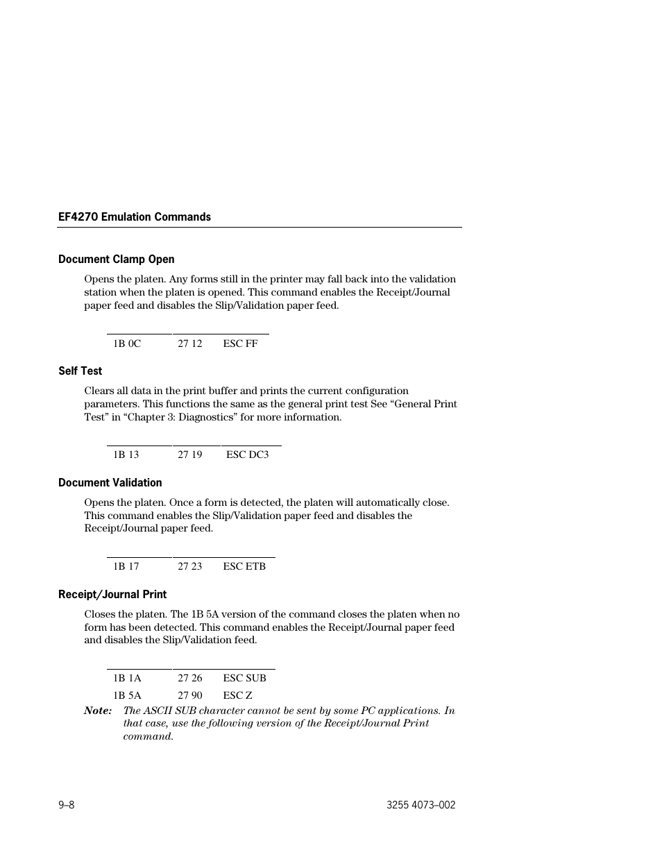 Document clamp open –8, Self test –8, Document validation –8 | Receipt/journal print –8 | Unisys E-@CTION EFP9800 User Manual | Page 212 / 268