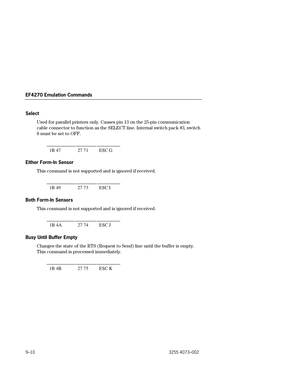 Select 9–10, Either form-in sensor –10, Both form-in sensors –10 | Busy until buffer empty –10 | Unisys E-@CTION EFP9800 User Manual | Page 214 / 268