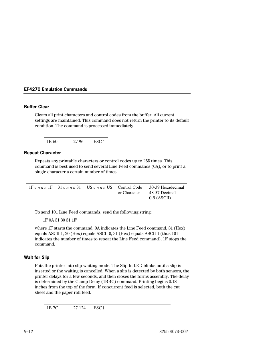 Buffer clear –12, Repeat character –12, Wait for slip –12 | Unisys E-@CTION EFP9800 User Manual | Page 216 / 268