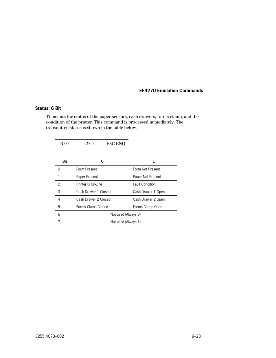 Status: 6 bit –23 | Unisys E-@CTION EFP9800 User Manual | Page 227 / 268