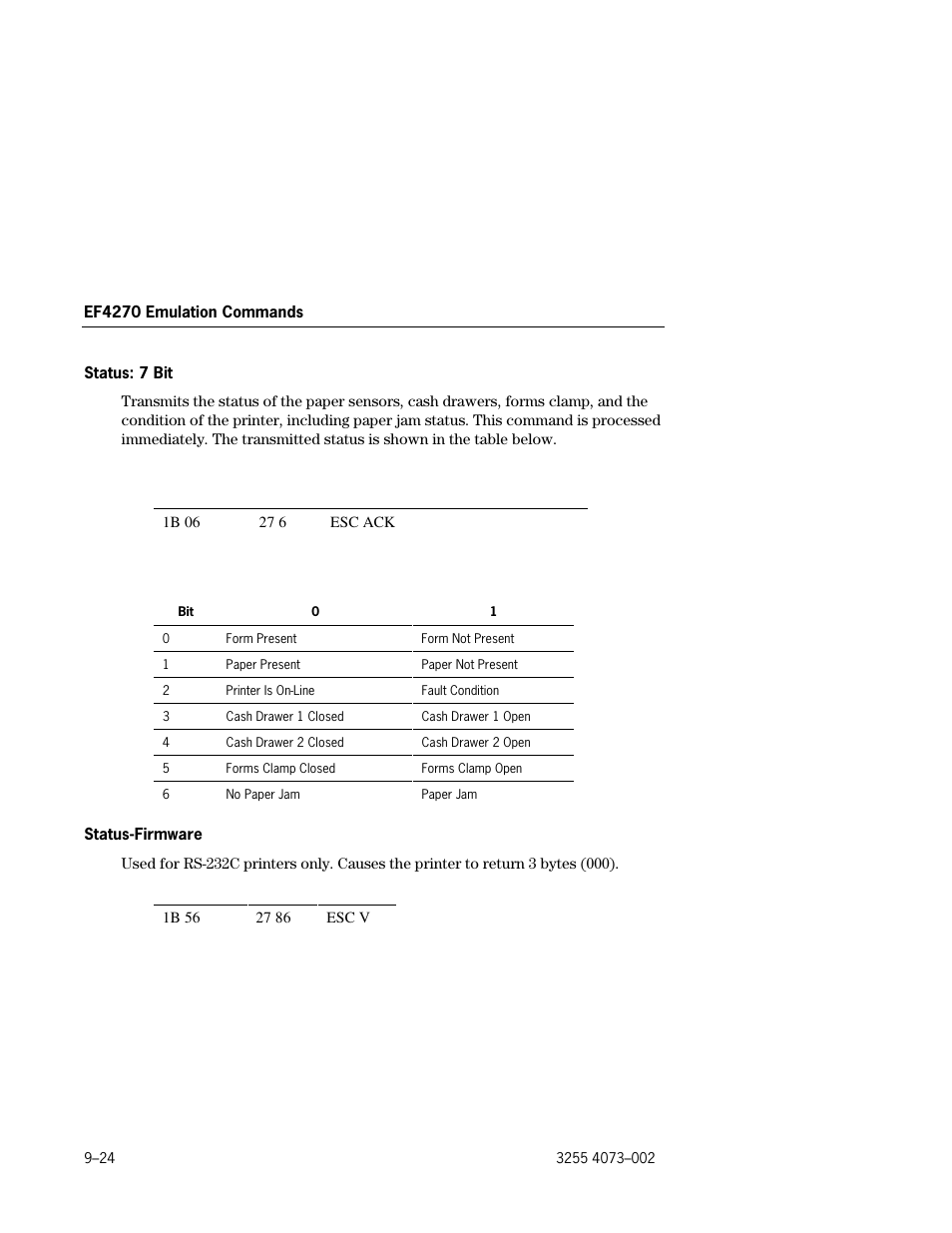 Status: 7 bit –24, Status-firmware –24 | Unisys E-@CTION EFP9800 User Manual | Page 228 / 268