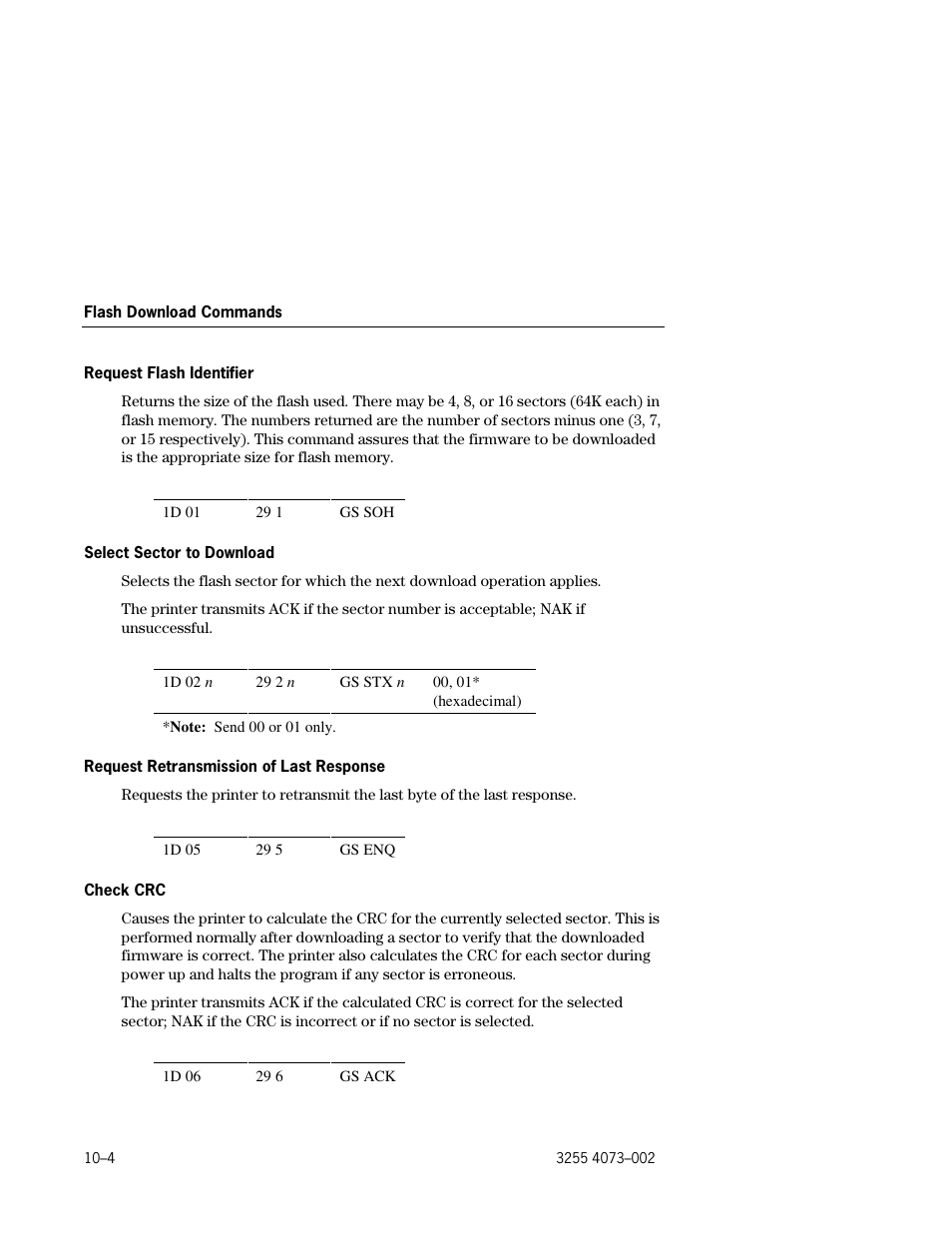 Request flash identifier –4, Select sector to download –4, Request retransmission of last response –4 | Check crc –4 | Unisys E-@CTION EFP9800 User Manual | Page 232 / 268