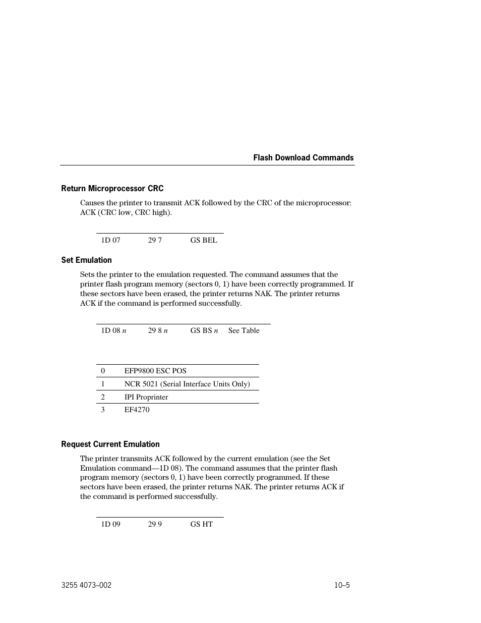 Return microprocessor crc –5, Set emulation –5, Request current emulation –5 | Unisys E-@CTION EFP9800 User Manual | Page 233 / 268