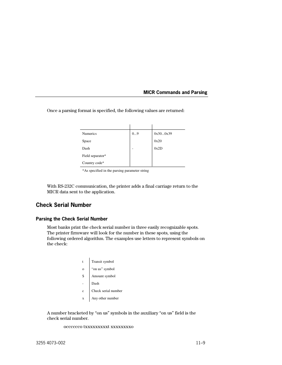 Check serial number, Check serial number –9, Parsing the check serial number –9 | Unisys E-@CTION EFP9800 User Manual | Page 249 / 268