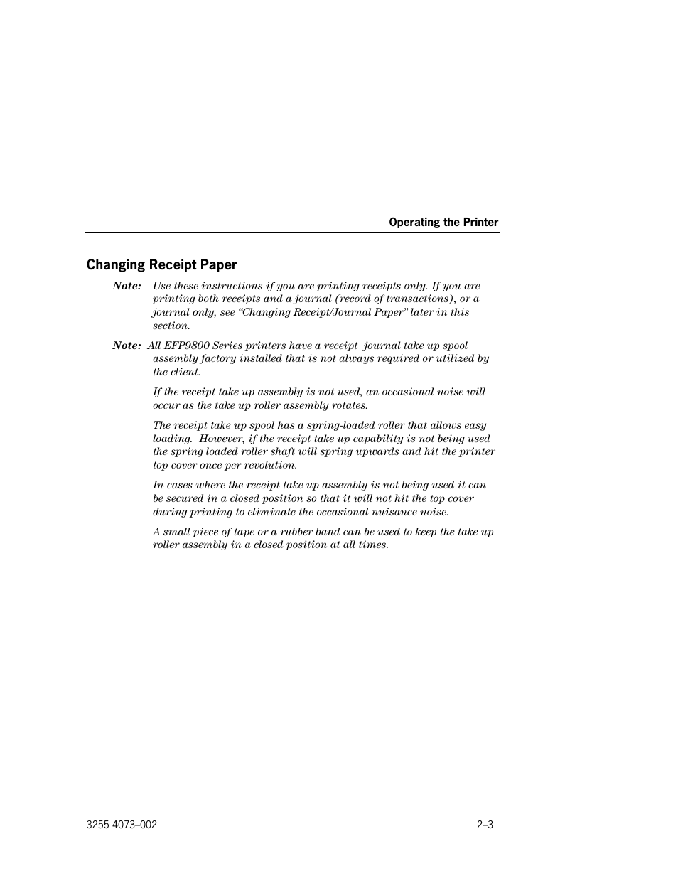 Changing receipt paper, Changing receipt paper –3 | Unisys E-@CTION EFP9800 User Manual | Page 25 / 268
