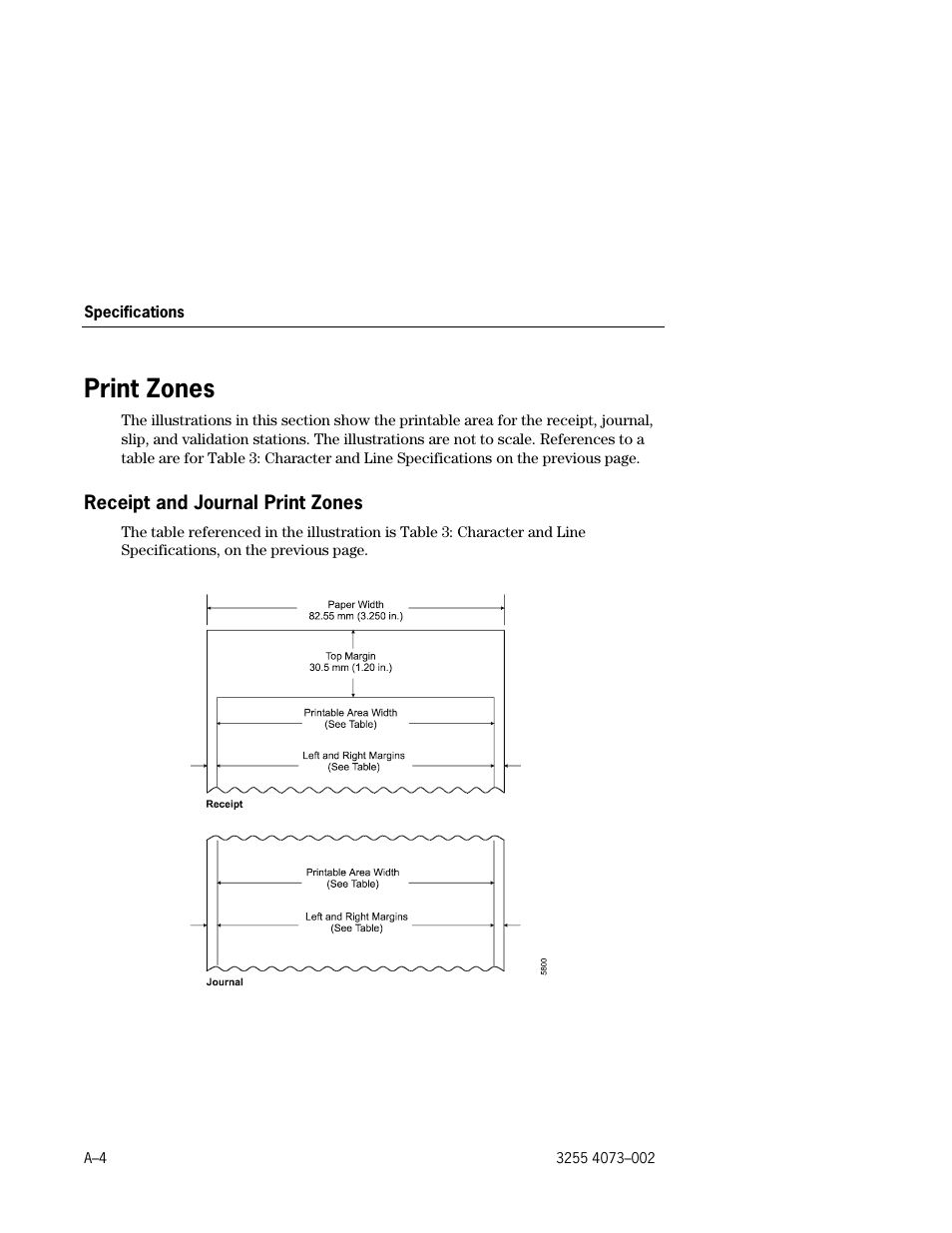 Print zones, Receipt and journal print zones | Unisys E-@CTION EFP9800 User Manual | Page 258 / 268