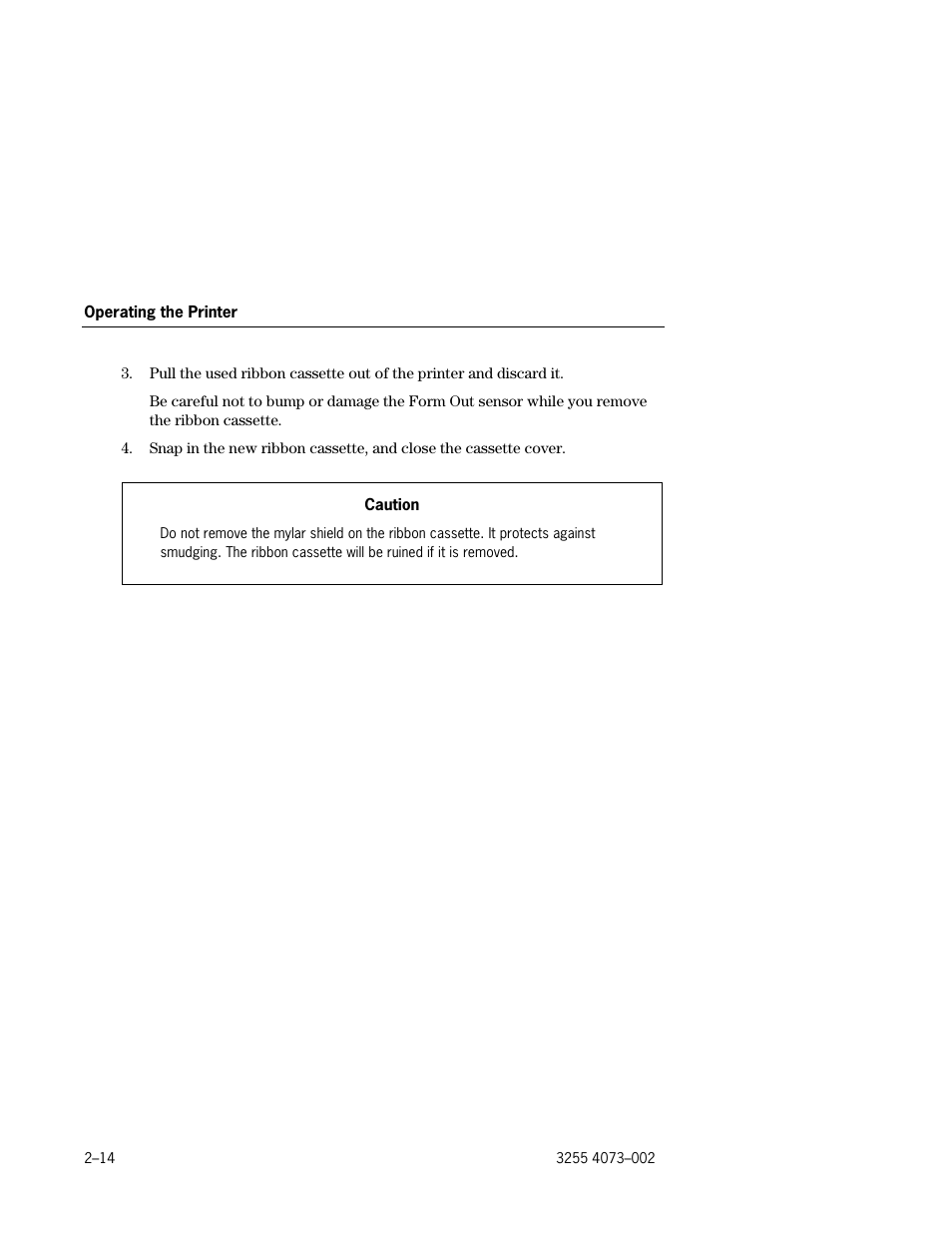 Changing the ribbon cassette –14 | Unisys E-@CTION EFP9800 User Manual | Page 36 / 268