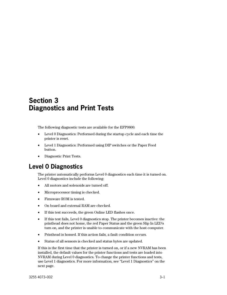 Section 3. diagnostics and print tests, Level 0 diagnostics, Procedure –17 | Section 3, Diagnostics and print tests, Level 0 diagnostics –1 | Unisys E-@CTION EFP9800 User Manual | Page 39 / 268