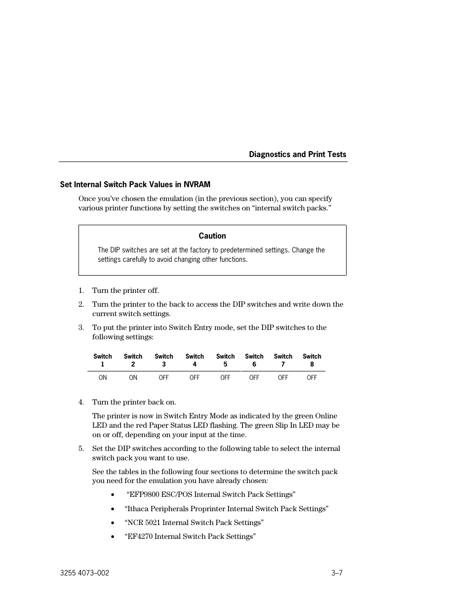 Set internal switch pack values in nvram –7 | Unisys E-@CTION EFP9800 User Manual | Page 45 / 268