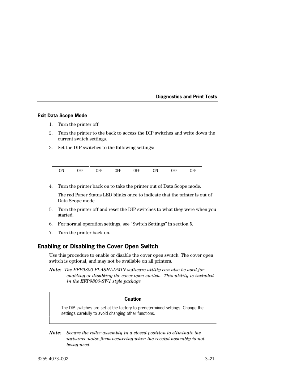 Enabling or disabling the cover open switch, Exit data scope mode –21, Enabling or disabling the cover open switch –21 | Unisys E-@CTION EFP9800 User Manual | Page 59 / 268