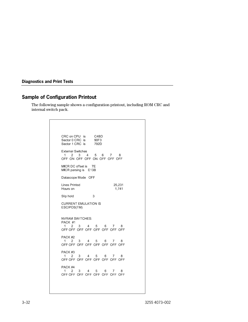 Sample of configuration printout, Sample of configuration printout –32 | Unisys E-@CTION EFP9800 User Manual | Page 70 / 268