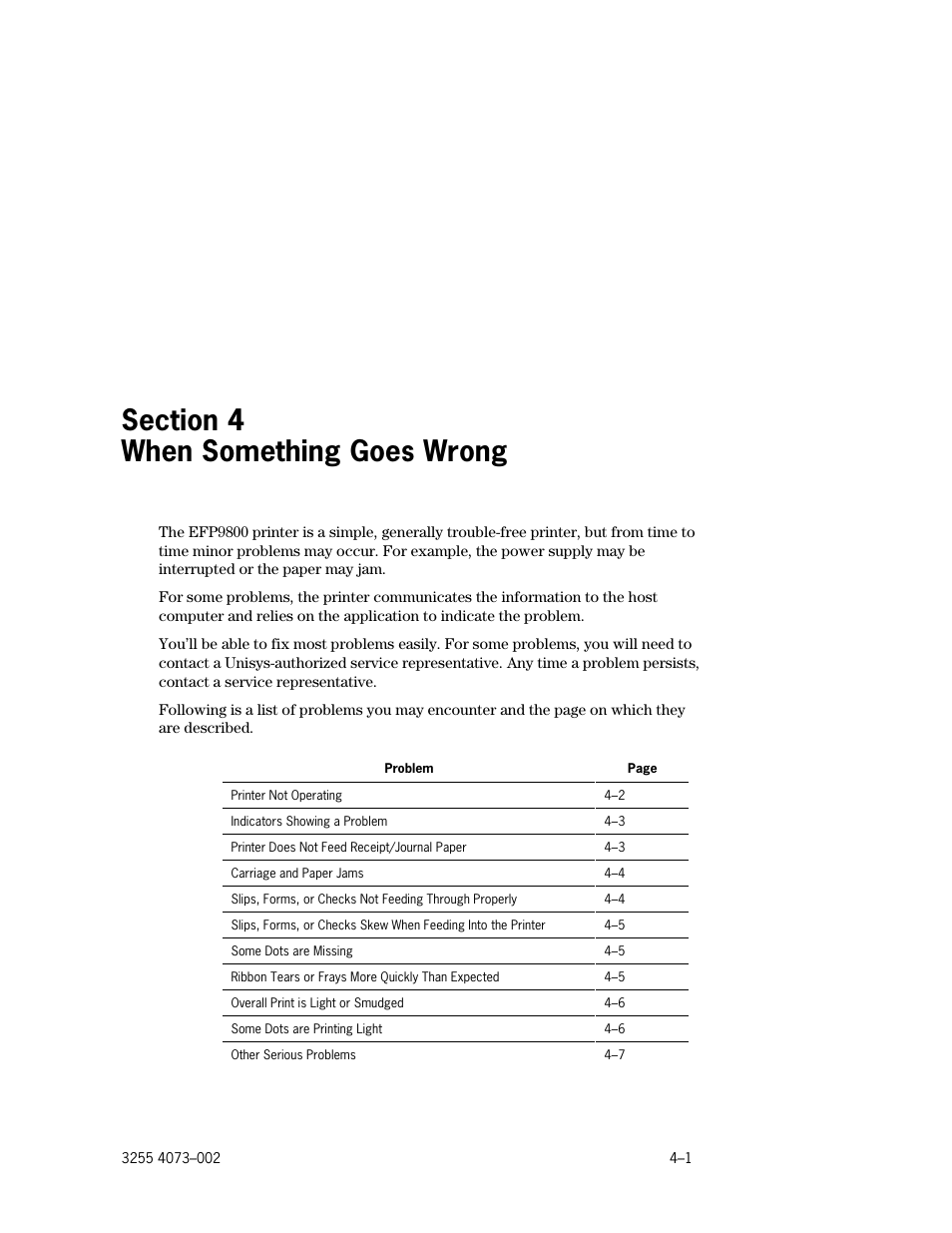 Section 4. when something goes wrong, Section 4, When something goes wrong | Unisys E-@CTION EFP9800 User Manual | Page 73 / 268