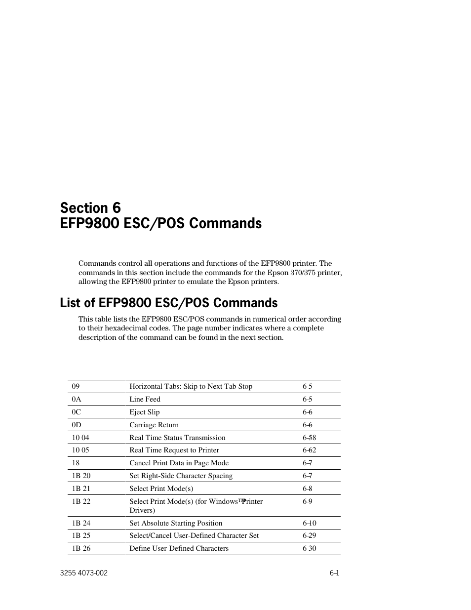 List of efp9800 esc/pos commands | Unisys E-@CTION EFP9800 User Manual | Page 91 / 268