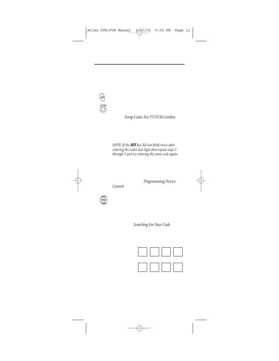 Programming tv/vcr combo control | Universal Electronics ATLAS DVR 5 User Manual | Page 12 / 36
