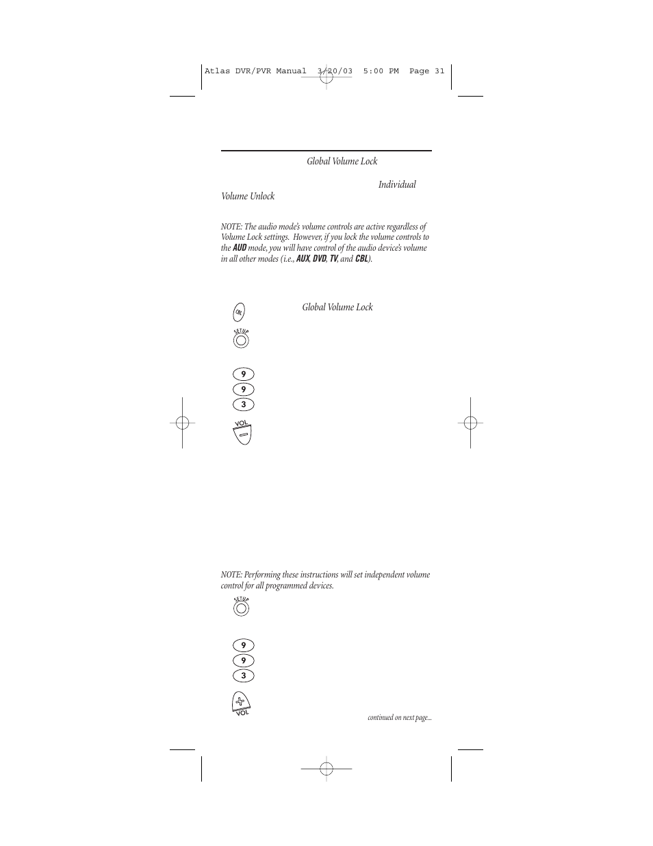 Changing volume lock | Universal Electronics ATLAS DVR 5 User Manual | Page 31 / 36