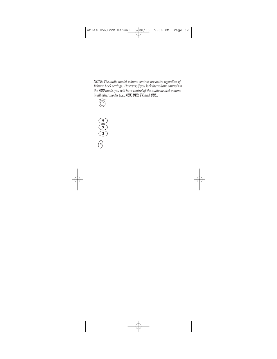 Changing volume lock (continued) | Universal Electronics ATLAS DVR 5 User Manual | Page 32 / 36