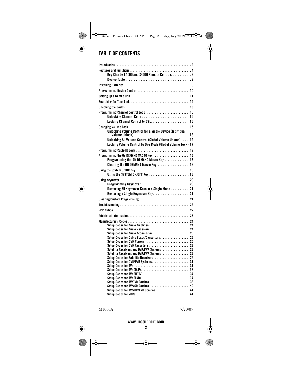 Universal Electronics Charter S4000 User Manual | Page 2 / 48