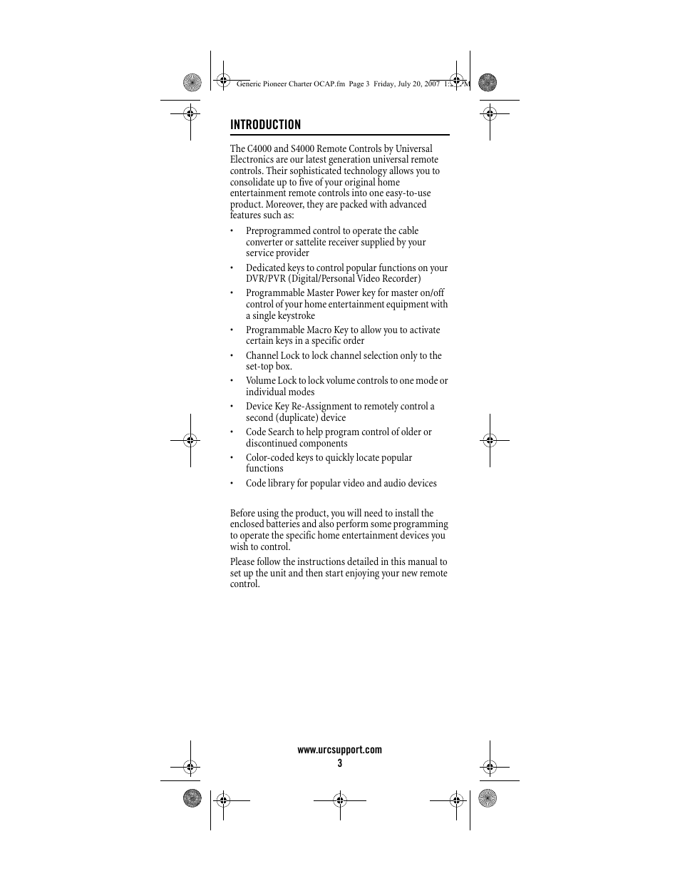 Universal Electronics Charter S4000 User Manual | Page 3 / 48