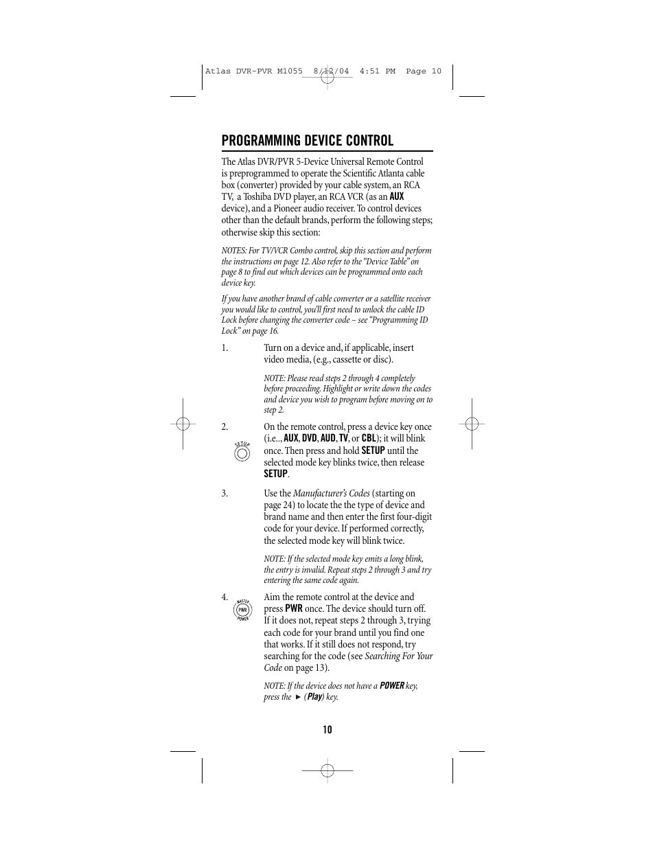 Programming device control | Universal Electronics PVR 5 User Manual | Page 10 / 40