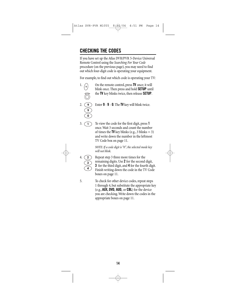 Checking the codes | Universal Electronics PVR 5 User Manual | Page 14 / 40