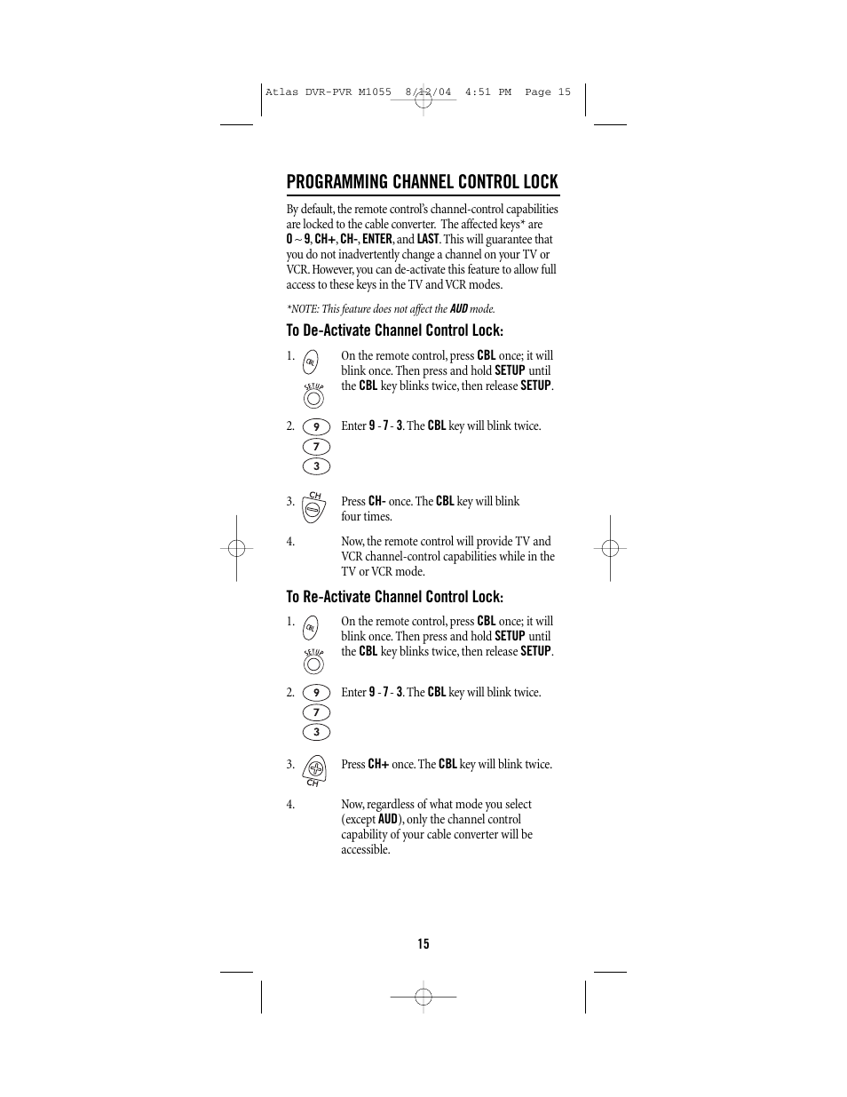 Programming channel control lock | Universal Electronics PVR 5 User Manual | Page 15 / 40