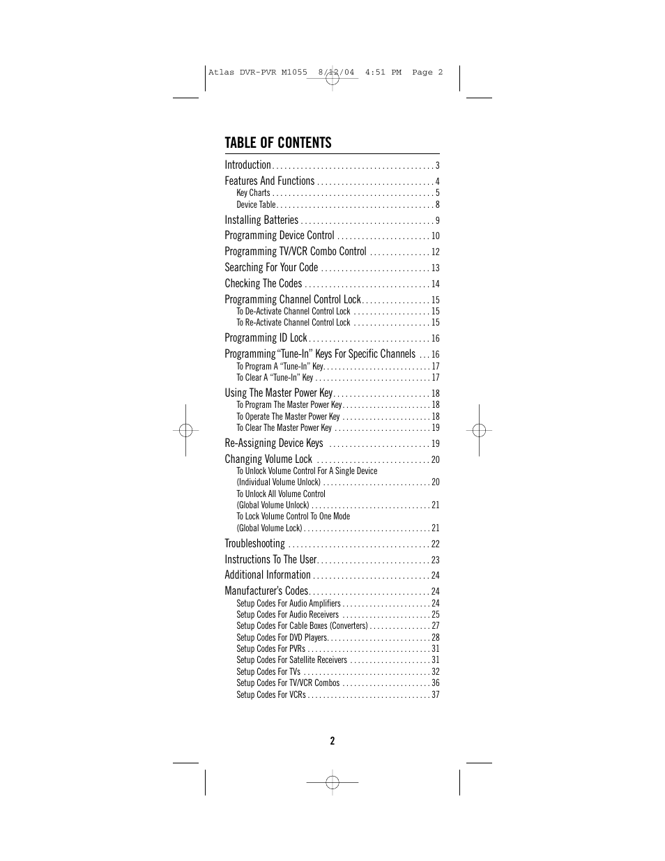 Universal Electronics PVR 5 User Manual | Page 2 / 40