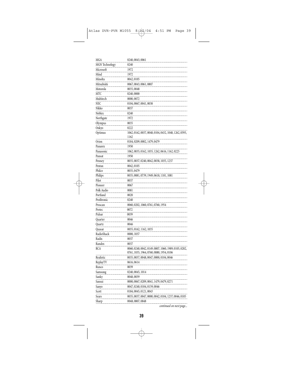 Universal Electronics PVR 5 User Manual | Page 39 / 40