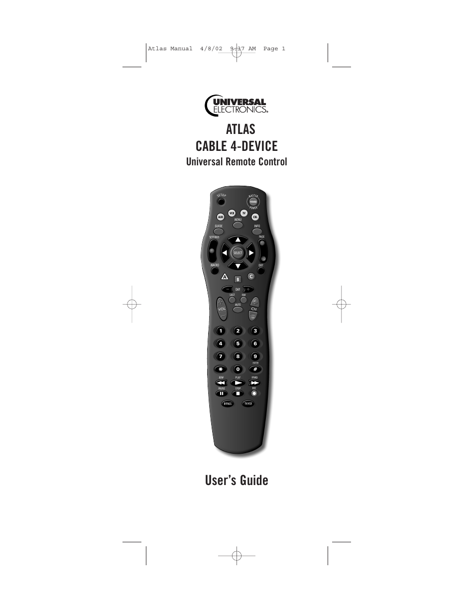 Universal Electronics Atlas 4-DEVICE Universal Remote Control User Manual | 32 pages