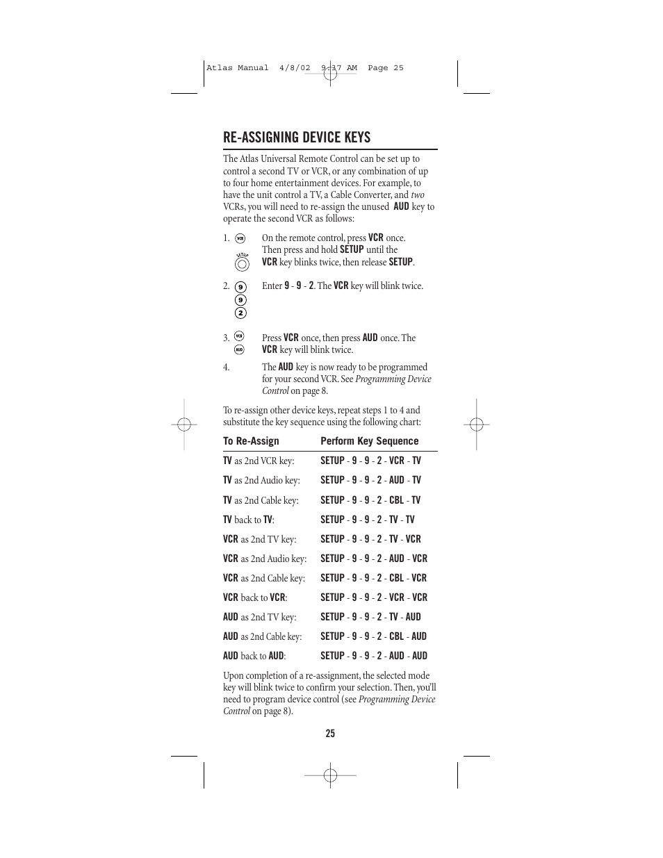 Re-assigning device keys | Universal Electronics Atlas 4-DEVICE Universal Remote Control User Manual | Page 25 / 32