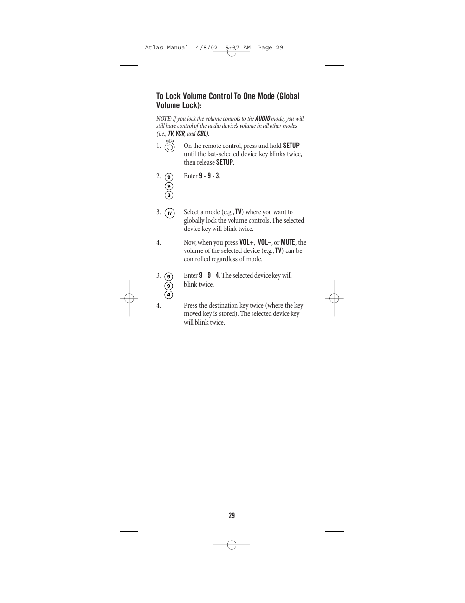 Universal Electronics Atlas 4-DEVICE Universal Remote Control User Manual | Page 29 / 32