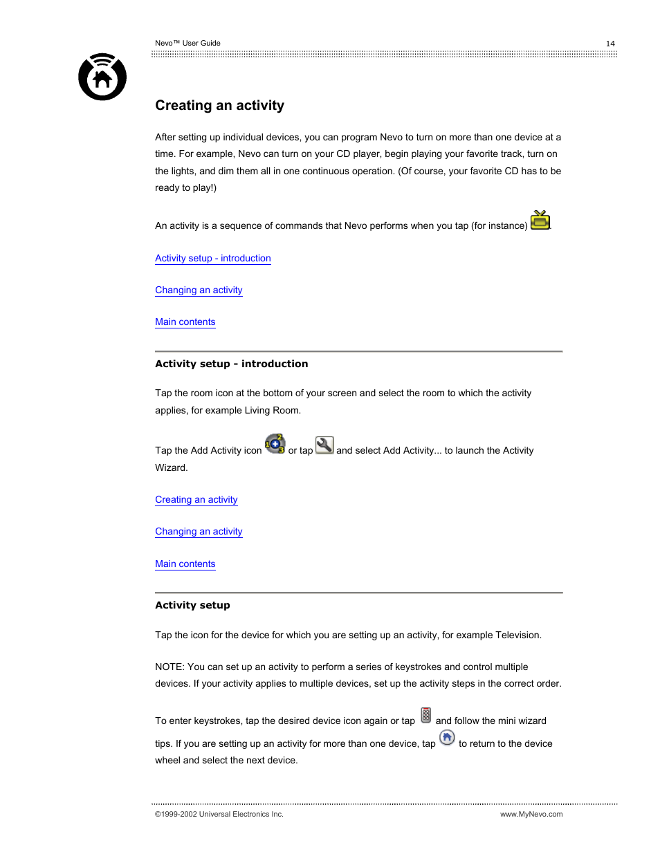 Creating an activity | Universal Electronics Nevo User Manual | Page 15 / 29