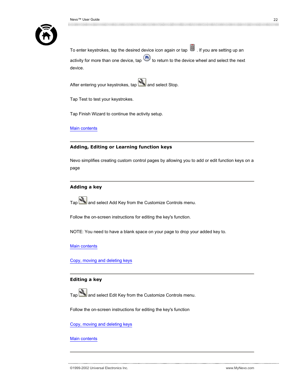 Editing function keys | Universal Electronics Nevo User Manual | Page 23 / 29