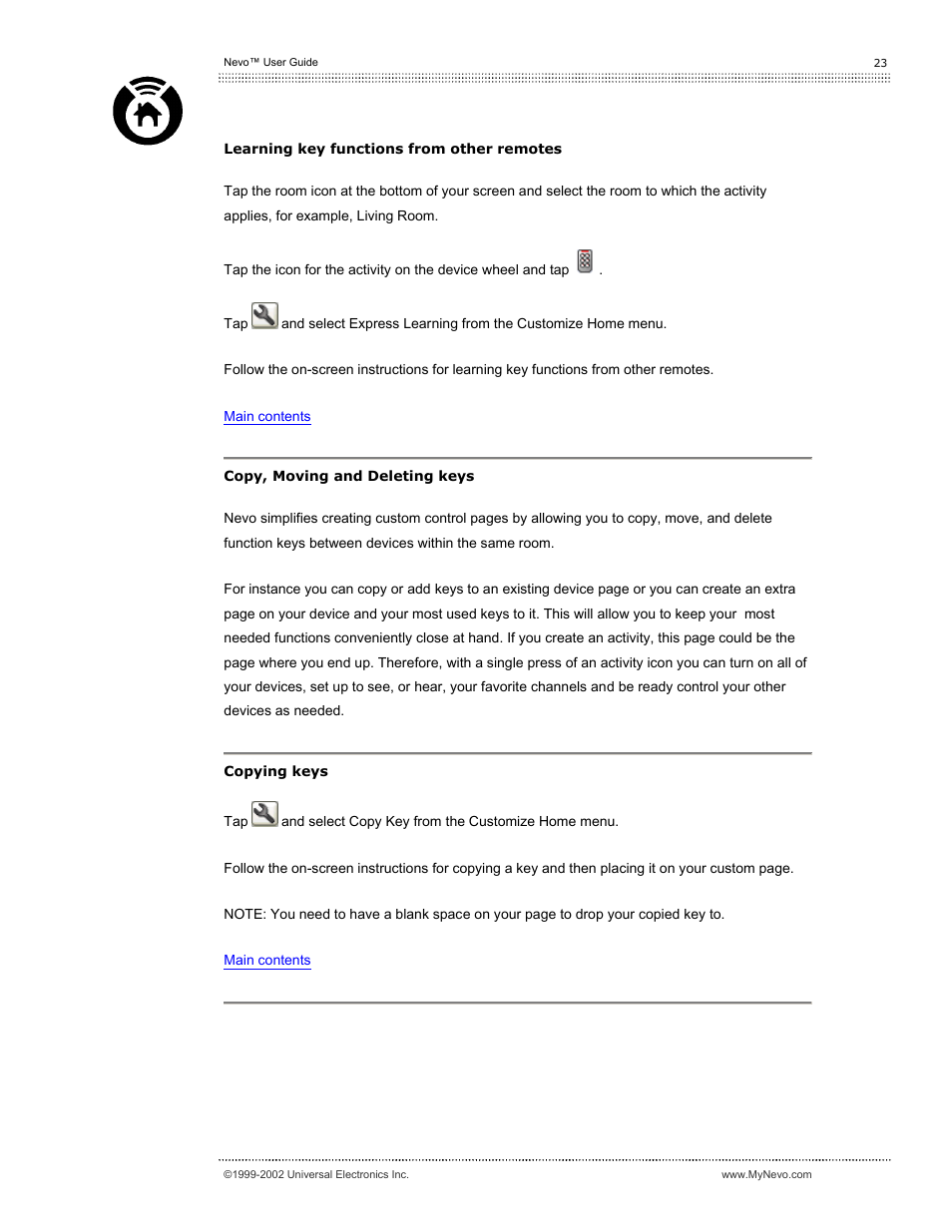 Copy, moving and deleting keys | Universal Electronics Nevo User Manual | Page 24 / 29