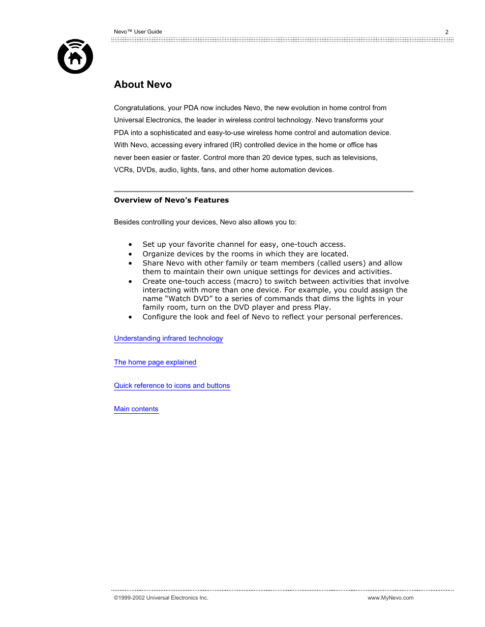 About nevo | Universal Electronics Nevo User Manual | Page 3 / 29