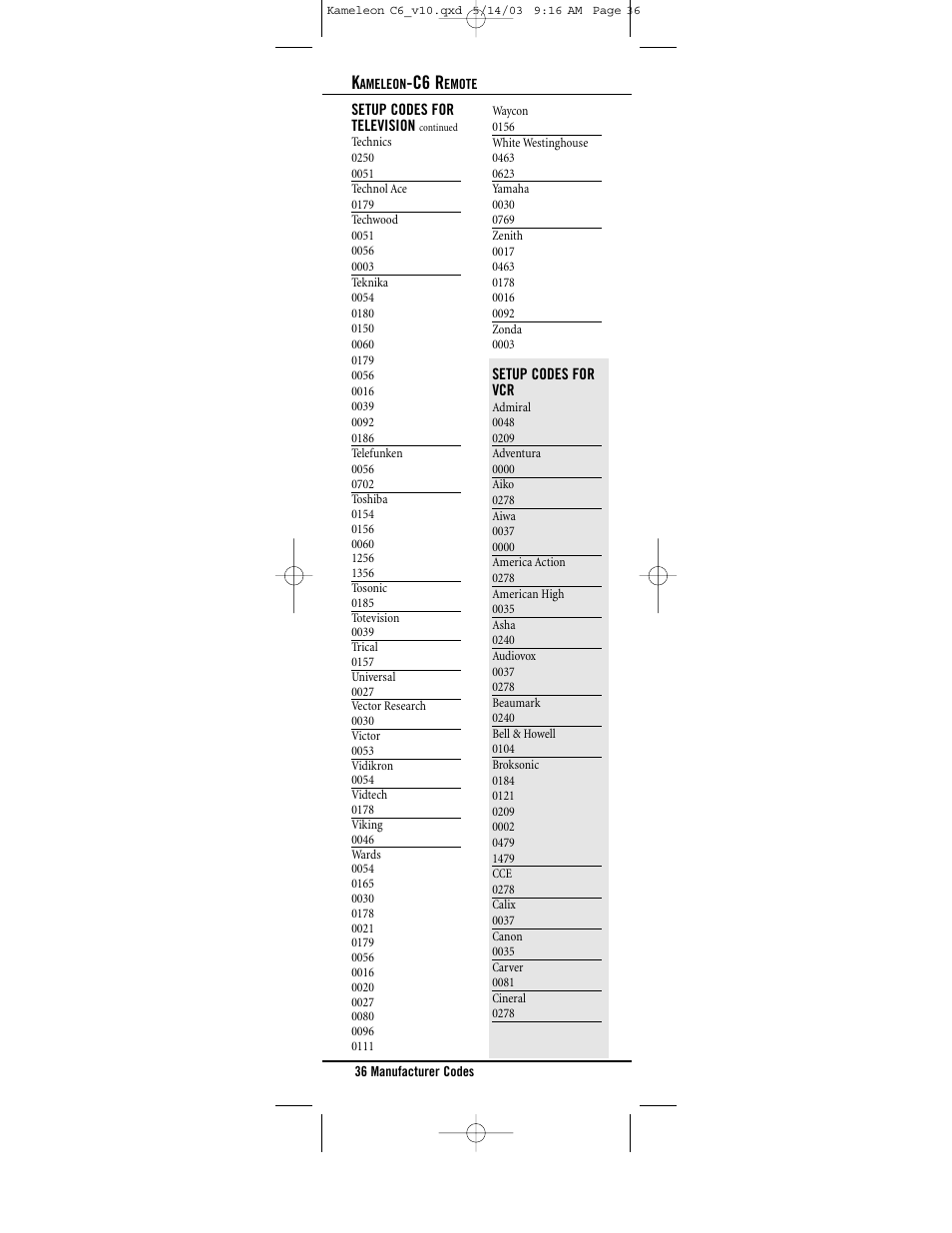 C6 r | Universal Electronics C6 User Manual | Page 36 / 42